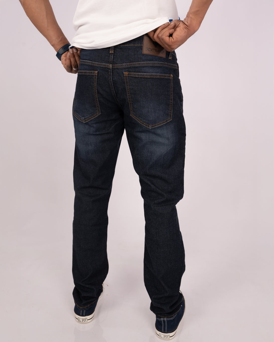 Rinse Blue-Foxtramp Unisex Premium Tapered Fit Denim Jeans