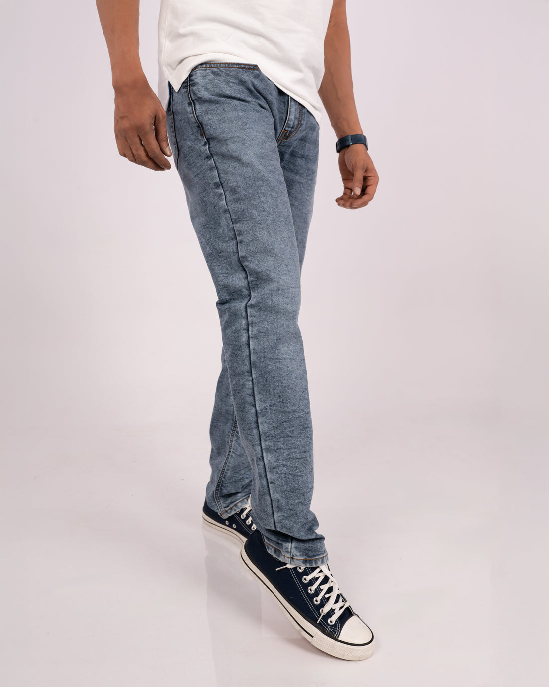 Bluish Grey Wash-Foxtramp Tapered Fit Pure Denim Jeans