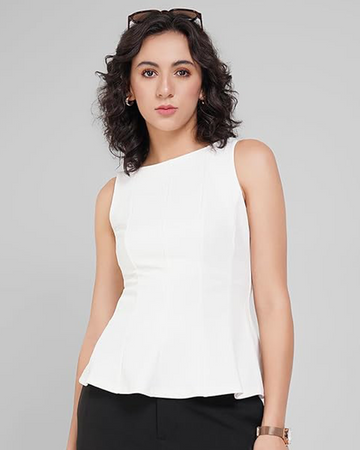 Foxtramp White Sleeveless Slim Fit Top