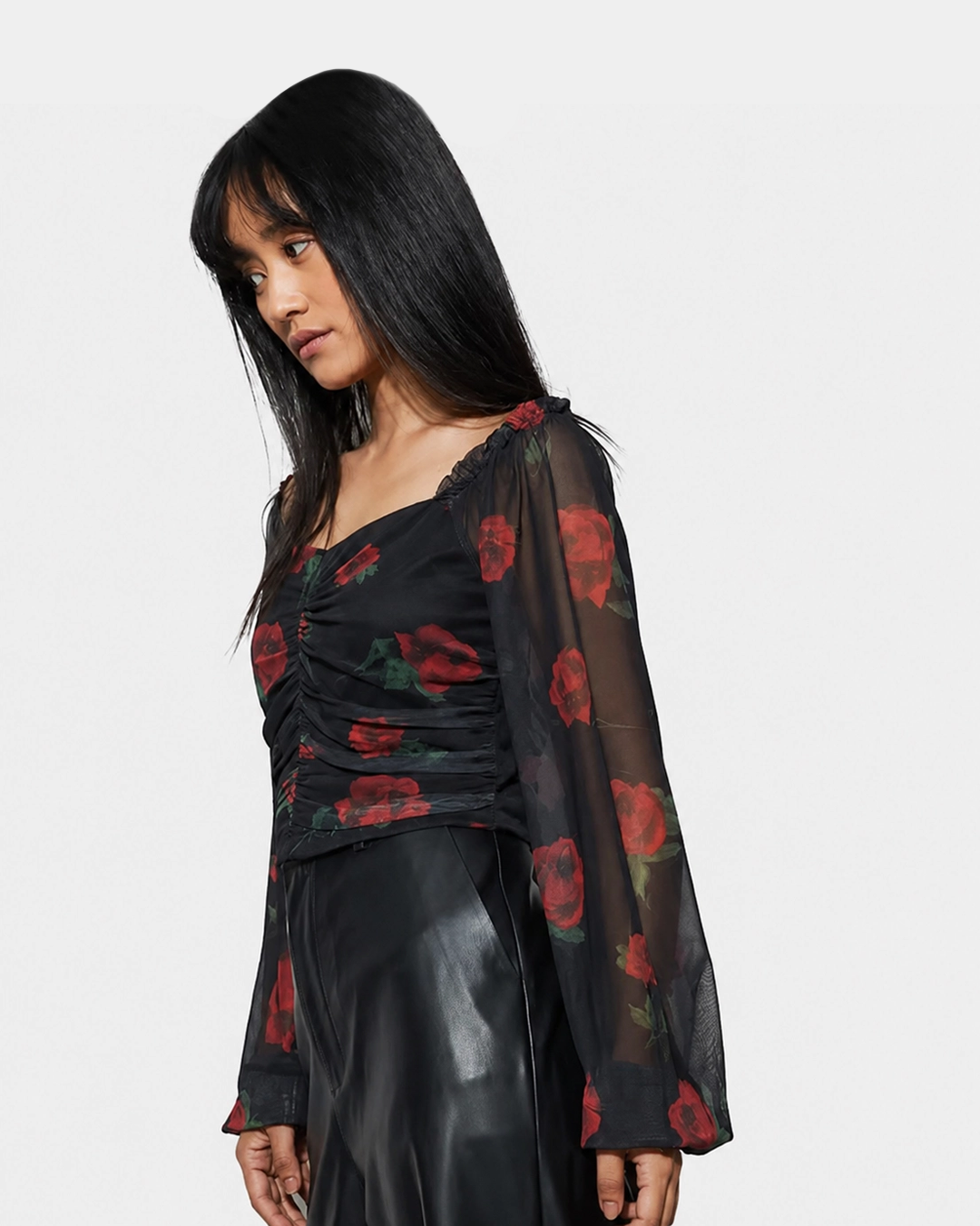 Floral Print Ruched Top