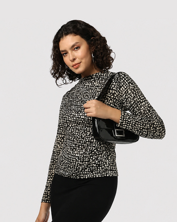 Black Printed High Neck Top