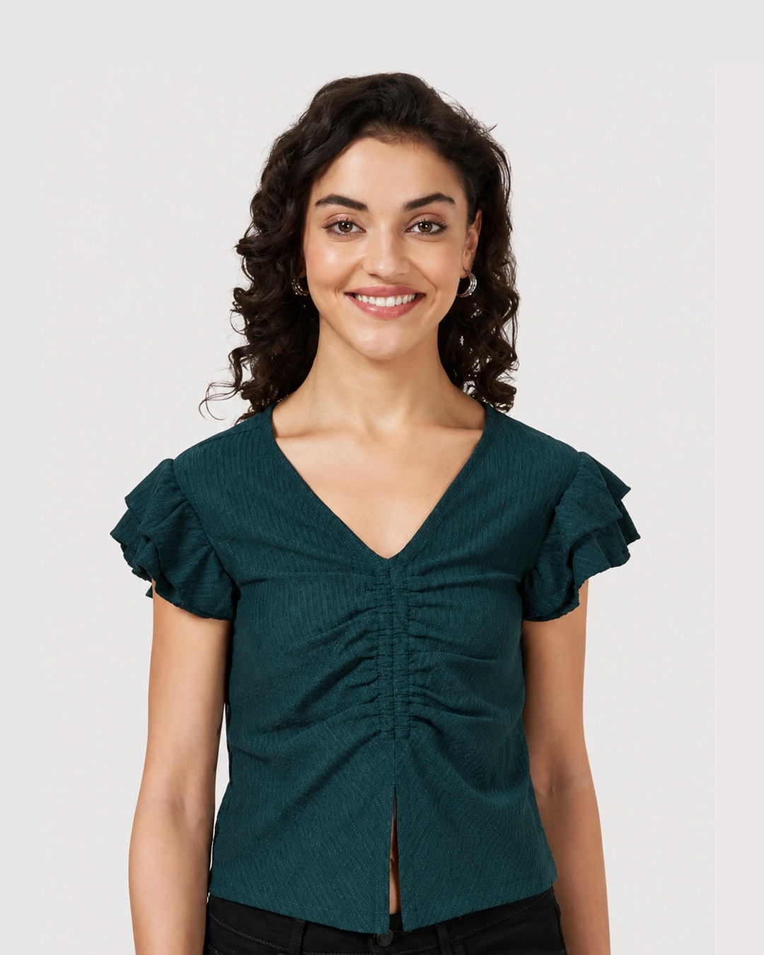 Solid Teal V-Neck Half Sleeves