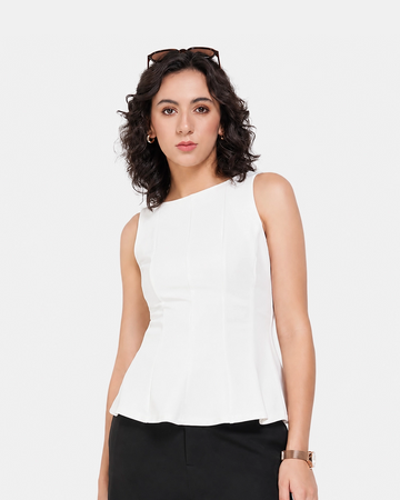 White Sleeveless Slim Fit Top