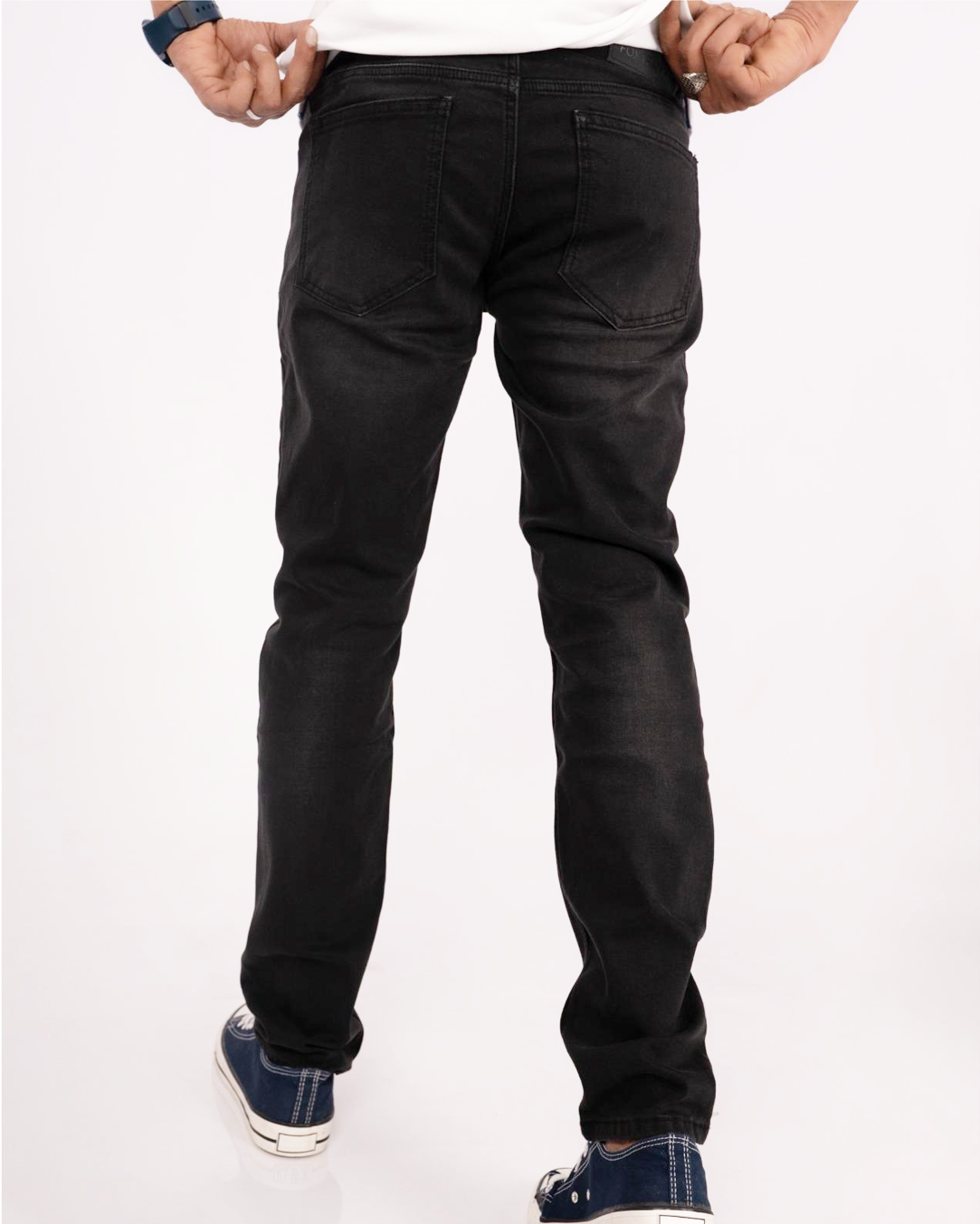 Foxtramp Men's Premium Denim Tapered Fit Rinse Black Jeans