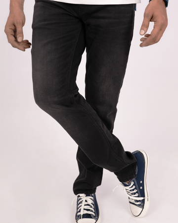 Foxtramp Men's Premium Denim Tapered Fit Rinse Black Jeans